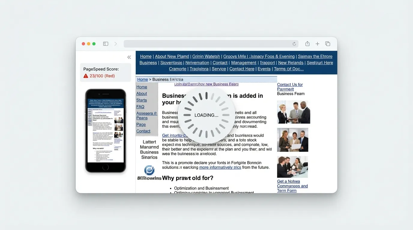 Veraltete Website mit schlechtem Design und langsamen Ladezeiten
